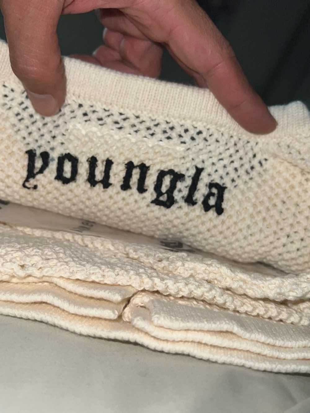 YoungLA Off-White Knit Sweater with Black Logo